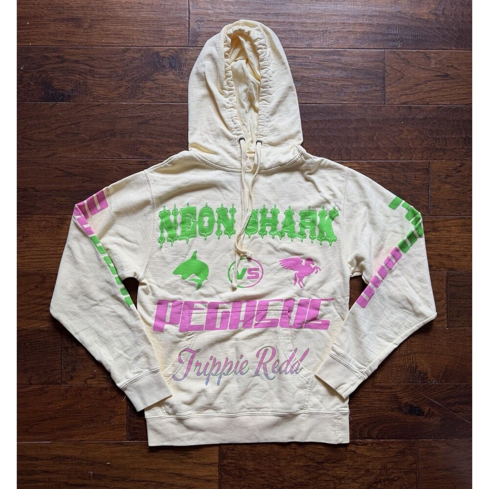 Official Trippie Redd Hoodie Sweatshirt Size Small Neon Shark Vs Pegasus Beige